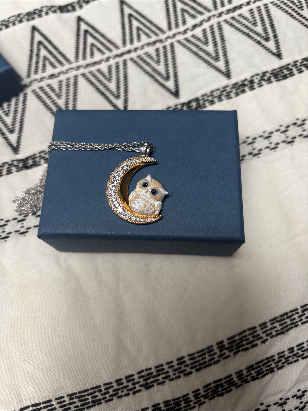 Owl on Crescent Moon Pendant Necklace - Gold & Silver